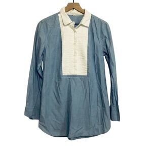 J. Crew Cotton Blue White Tuxedo Collar Button Up Long Sleeve Tunic Top